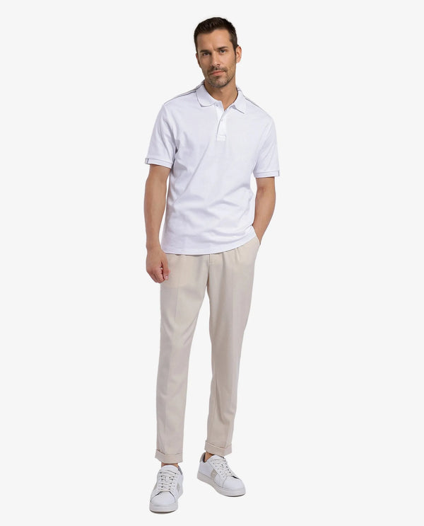 Rare Rabbit Men Loui Off White Cotton Fabric Striped Short Sleeve and Collar Neck Plain Polo