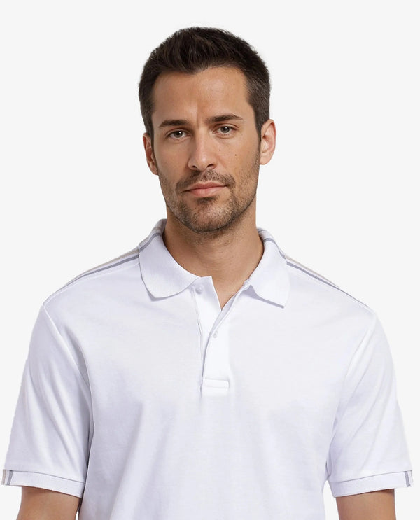 Rare Rabbit Men Loui Off White Cotton Fabric Striped Short Sleeve and Collar Neck Plain Polo