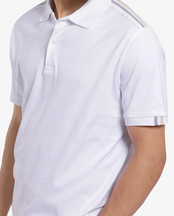 Rare Rabbit Men Loui Off White Cotton Fabric Striped Short Sleeve and Collar Neck Plain Polo