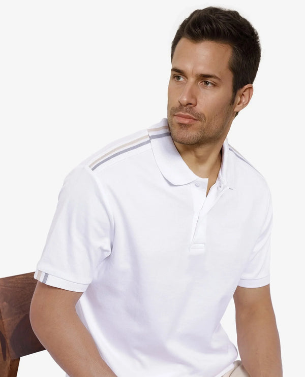 Rare Rabbit Men Loui Off White Cotton Fabric Striped Short Sleeve and Collar Neck Plain Polo