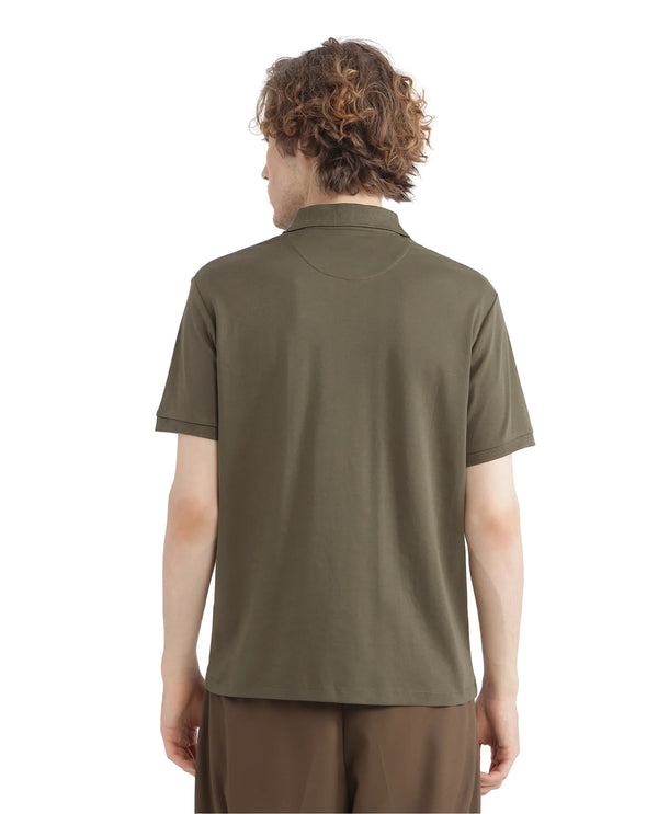 Rare Rabbit Men Loui Olive Cotton Fabric Striped Short Sleeve and Collar Neck Plain Polo