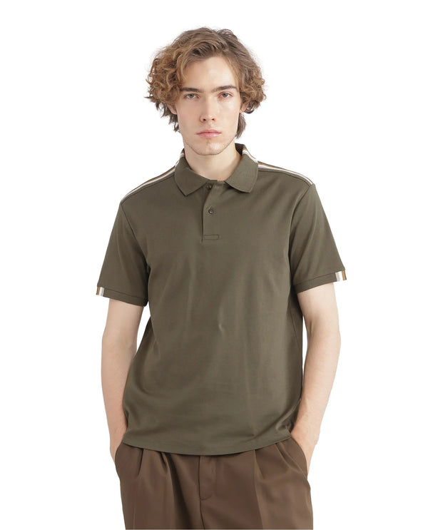 Rare Rabbit Men Loui Olive Cotton Fabric Striped Short Sleeve and Collar Neck Plain Polo