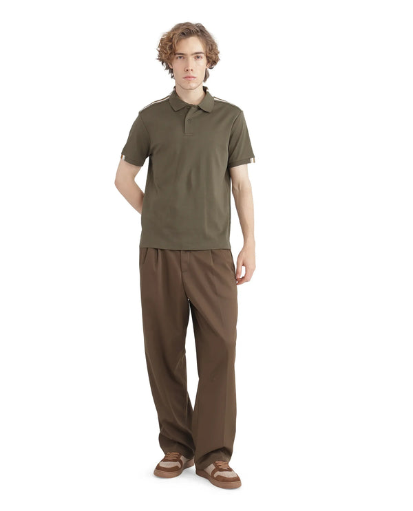 Rare Rabbit Men Loui Olive Cotton Fabric Striped Short Sleeve and Collar Neck Plain Polo