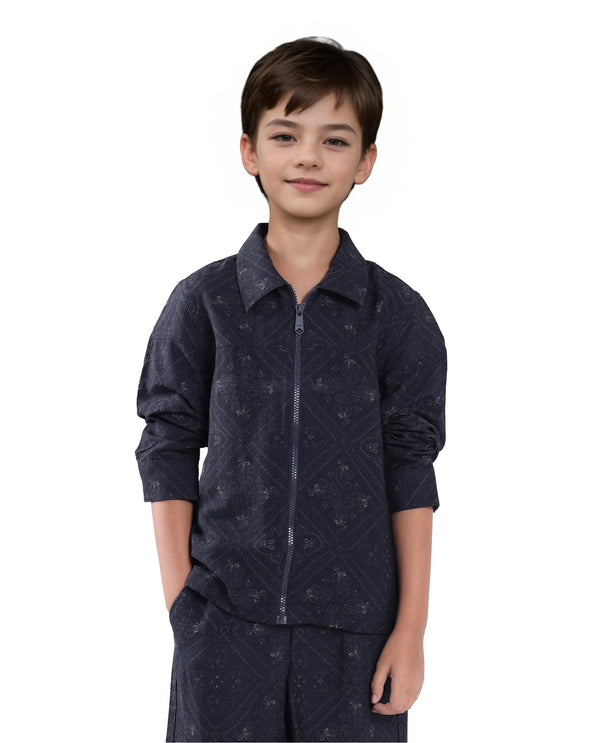 Rare Ones Kids Louis Dark Navy Viscose Full Sleeve Digital Print Shacket