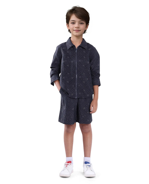 Rare Ones Kids Louis Dark Navy Viscose Full Sleeve Digital Print Shacket