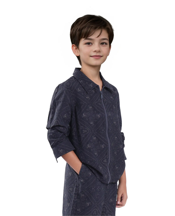 Rare Ones Kids Louis Dark Navy Viscose Full Sleeve Digital Print Shacket