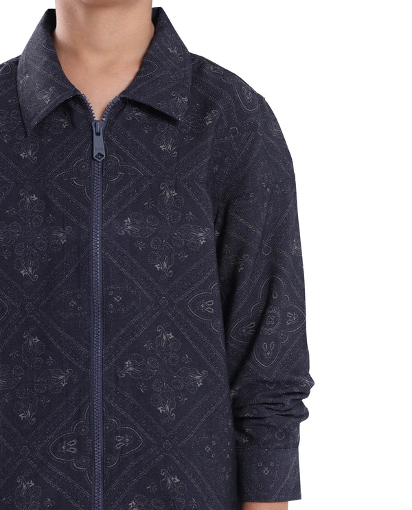 Rare Ones Kids Louis Dark Navy Viscose Full Sleeve Digital Print Shacket