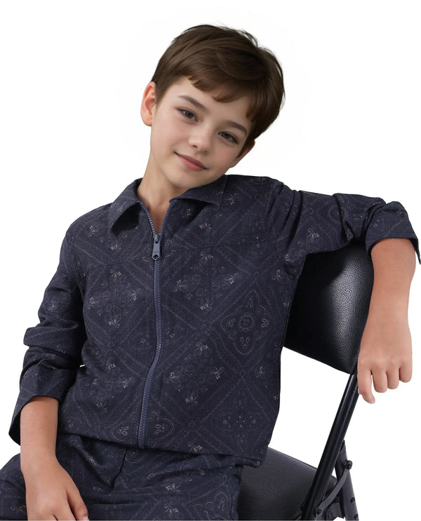 Rare Ones Kids Louis Dark Navy Viscose Full Sleeve Digital Print Shacket