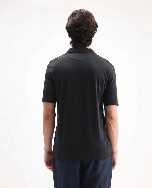 Rare Rabbit Men Lov Black Cotton Fabric Short Sleeve I love You Embroidered Regular Collar Plain Polo