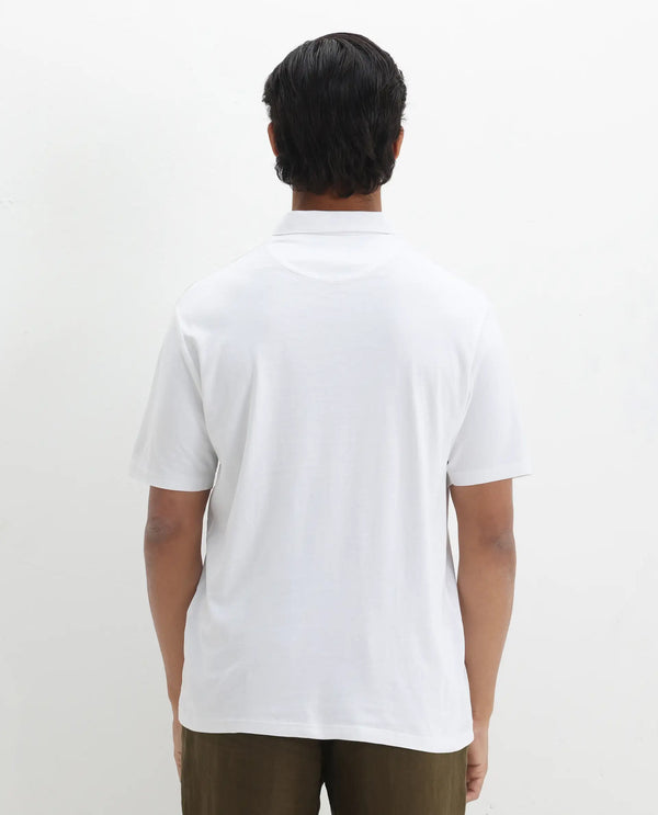 Rare Rabbit Men Lov White Cotton Fabric Short Sleeve I love You Embroidered Regular Collar Plain Polo