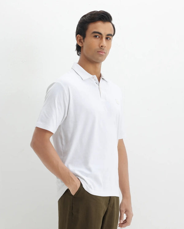 Rare Rabbit Men Lov White Cotton Fabric Short Sleeve I love You Embroidered Regular Collar Plain Polo