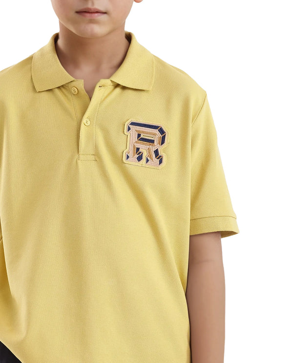 Rare Ones Kids Luan Flouroscent Yellow Cotton Short Sleeve Applique Print Polo