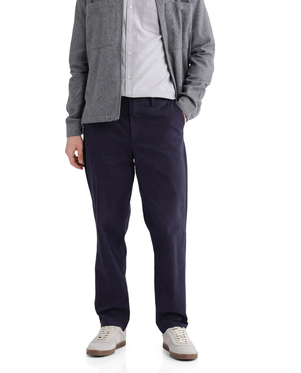 Rare Rabbit Men Lubeck Navy Cotton Fabric Back Flap Pocket Relaxed Fit Solid Trouser