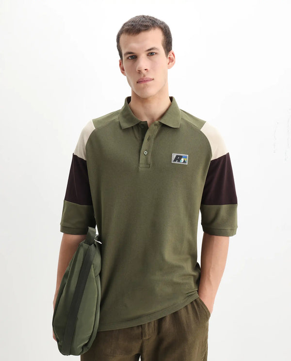 Rare Rabbit Men Lucid Olive Cotton Lycra Fabric Short Sleeve Collared Neck Button Closure Cut and Sew Polo