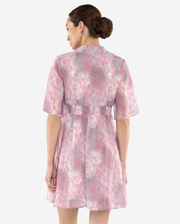 Rareism Women's Luffy Grey Flared Sleeve Abstract Print Dress