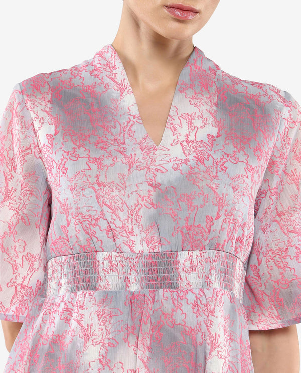 Rareism Women's Luffy Grey Flared Sleeve Abstract Print Dress