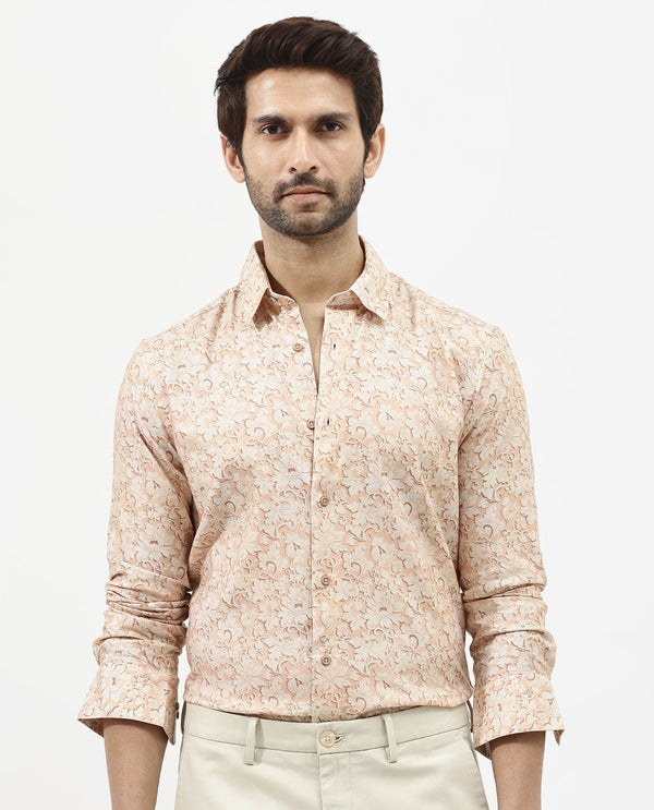 Rare Rabbit Mens Lume Dusky Orange Regular Fit Full Sleeve Floral Print Shirt