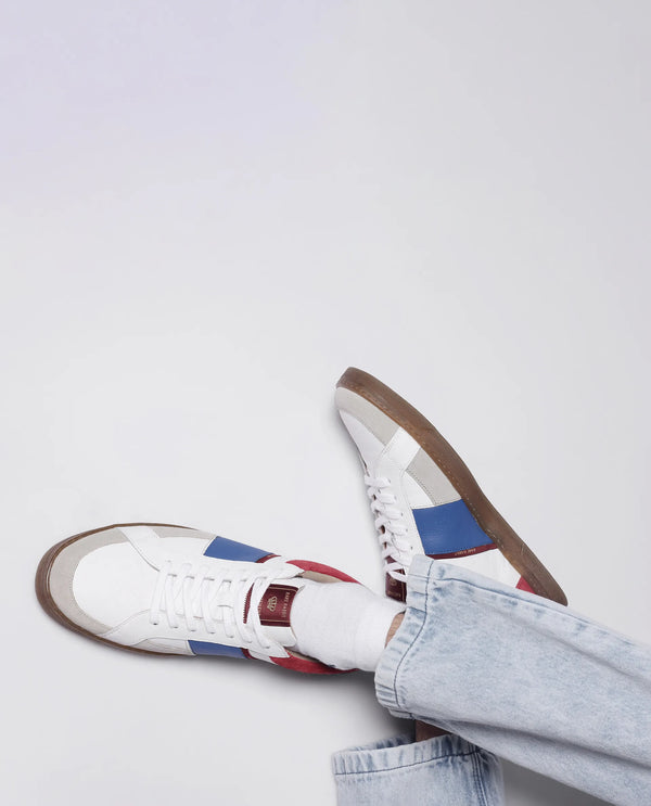 Rare Rabbit Men Luna White Genuine Milled Leather and Premium Suede Colorblocked Lace-Up Shoes