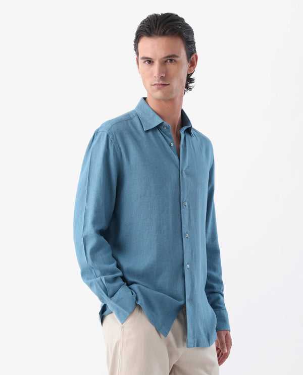 Rare Rabbit Men's Lunet Light Blue Linen Full Sleeves Solid Shirt