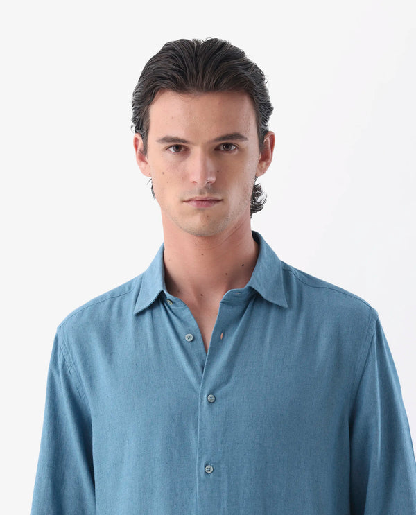 Rare Rabbit Men's Lunet Light Blue Linen Full Sleeves Solid Shirt