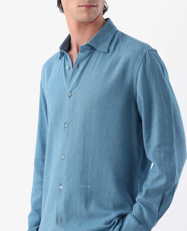Rare Rabbit Men's Lunet Light Blue Linen Full Sleeves Solid Shirt
