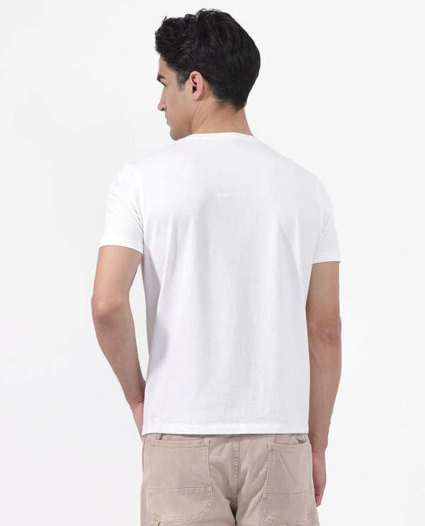 Rare Rabbit Mens Luno White Cotton Blrend Fabric Half Sleeve Graphic Printed T-Shirt