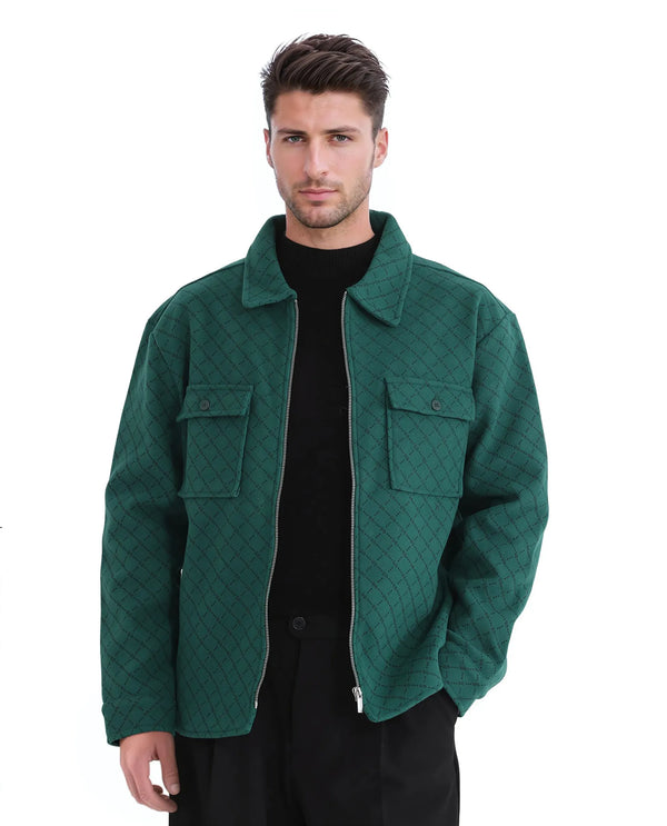 Rare Rabbit Men Lybro Green Polyester Fabric Full Sleeve Collared Neck Printed Jacket