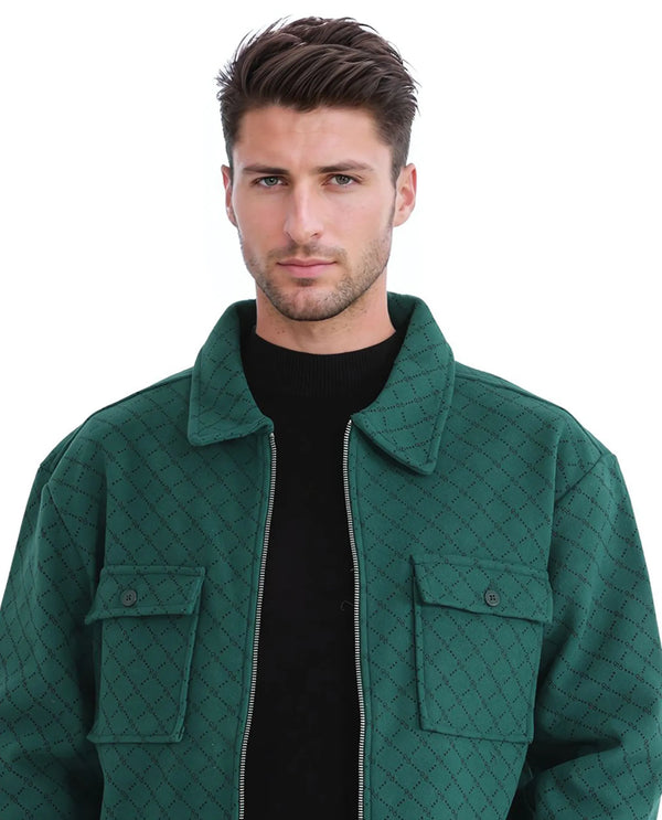 Rare Rabbit Men Lybro Green Polyester Fabric Full Sleeve Collared Neck Printed Jacket