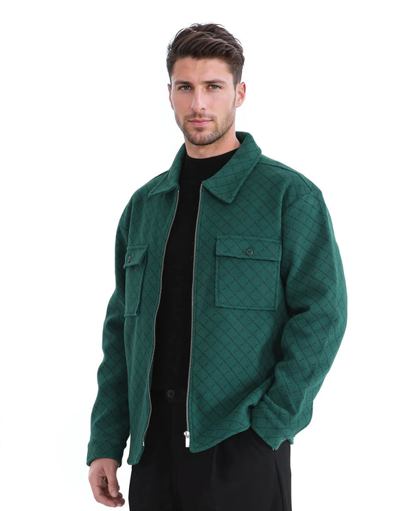 Rare Rabbit Men Lybro Green Polyester Fabric Full Sleeve Collared Neck Printed Jacket