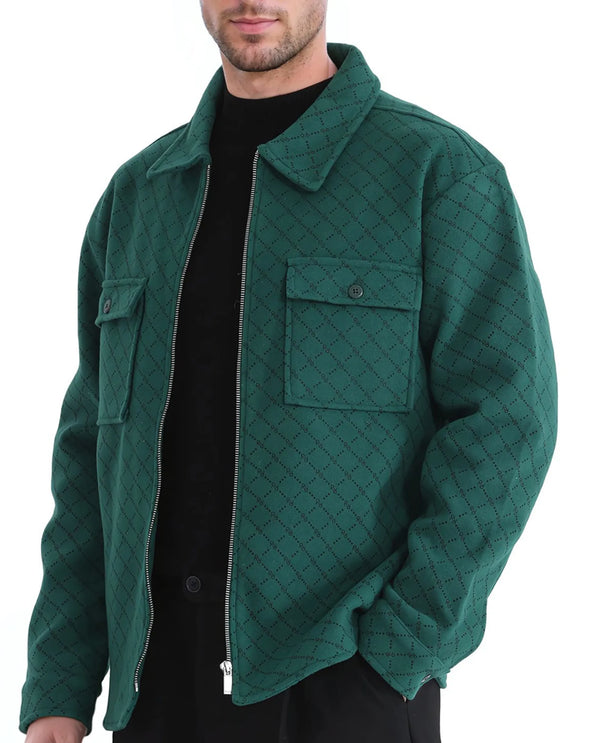 Rare Rabbit Men Lybro Green Polyester Fabric Full Sleeve Collared Neck Printed Jacket