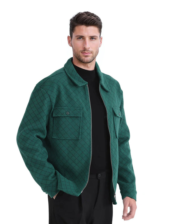Rare Rabbit Men Lybro Green Polyester Fabric Full Sleeve Collared Neck Printed Jacket