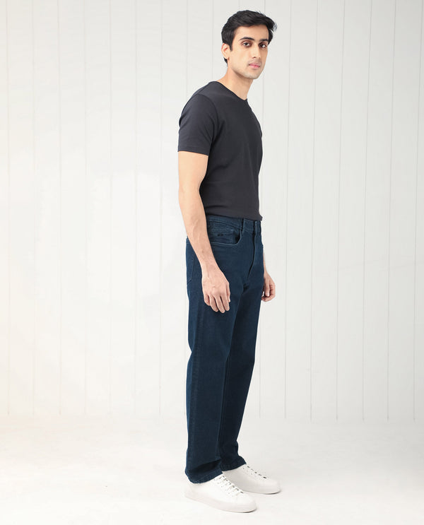 Rare Rabbit Men's Lyon Dark Navy Dark Wash Mid-Rise Regular Fit Jeans