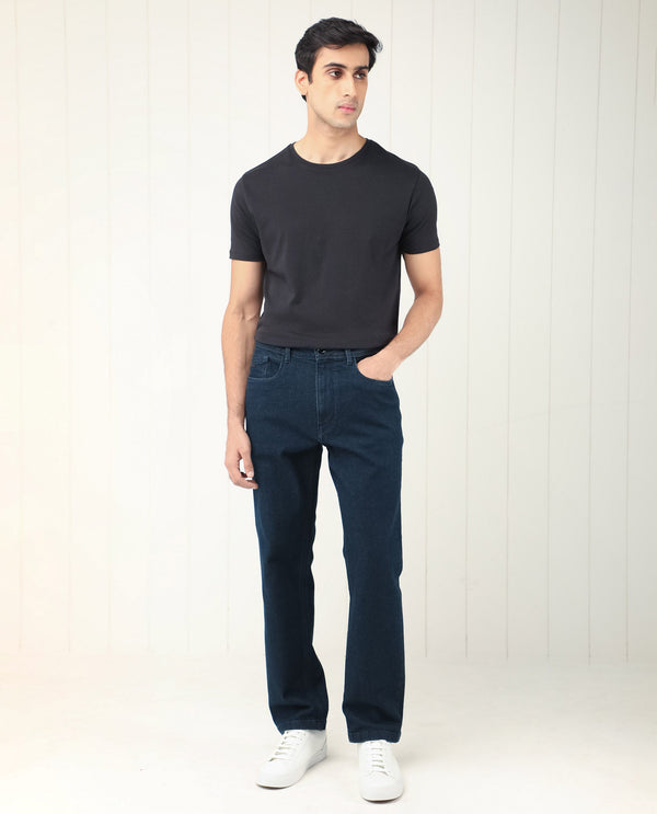 Rare Rabbit Men's Lyon Dark Navy Dark Wash Mid-Rise Regular Fit Jeans