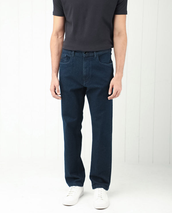 Rare Rabbit Men's Lyon Dark Navy Dark Wash Mid-Rise Regular Fit Jeans