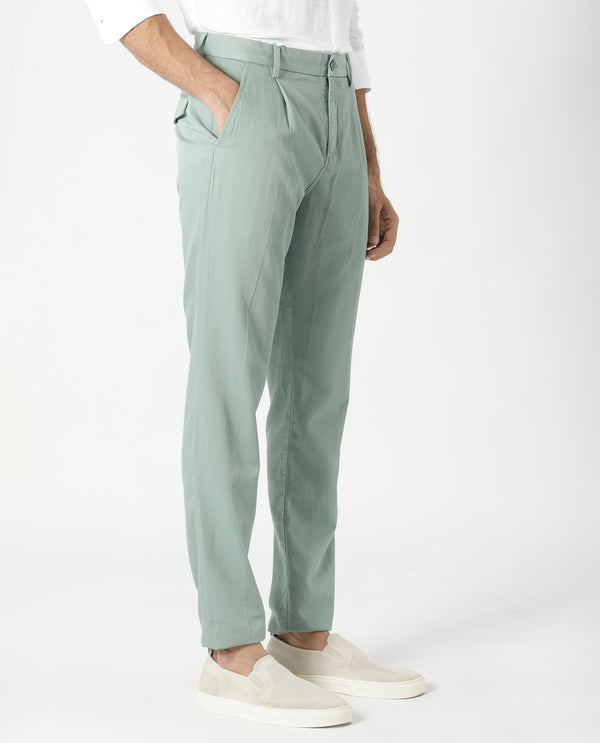 Rare Rabbit Men's Lyte Green Trouser Solid Mid-Rise Regular Fit Lightweight Trouser