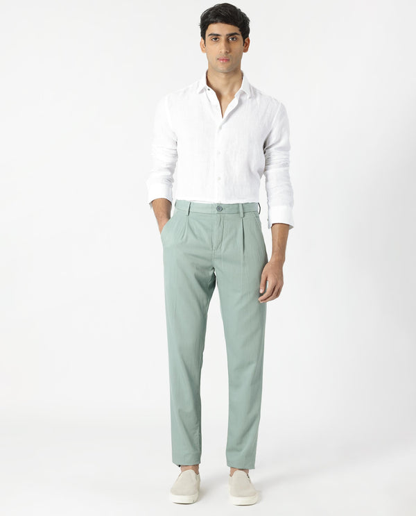 Rare Rabbit Men's Lyte Green Trouser Solid Mid-Rise Regular Fit Lightweight Trouser