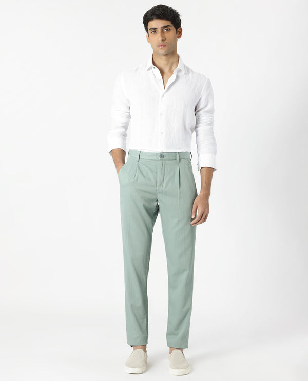 Rare Rabbit Men's Lyte Green Trouser Solid Mid-Rise Regular Fit Lightweight Trouser