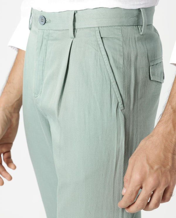 Rare Rabbit Men's Lyte Green Trouser Solid Mid-Rise Regular Fit Lightweight Trouser