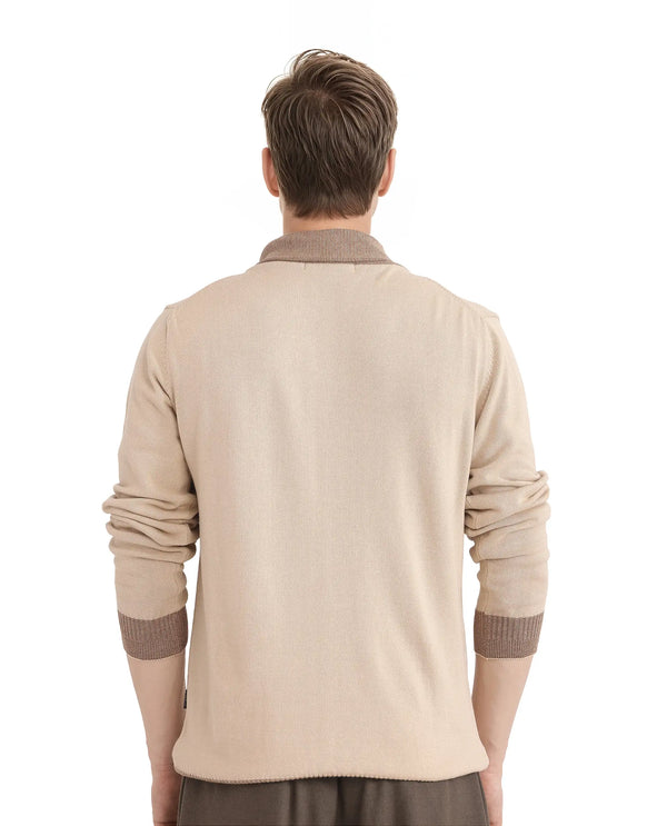 Rare Rabbit Men's Lyzo Beige Full Sleeve Contrasting Cowl Neck Regular Fit Plain Sweater