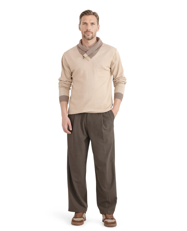 Rare Rabbit Men's Lyzo Beige Full Sleeve Contrasting Cowl Neck Regular Fit Plain Sweater