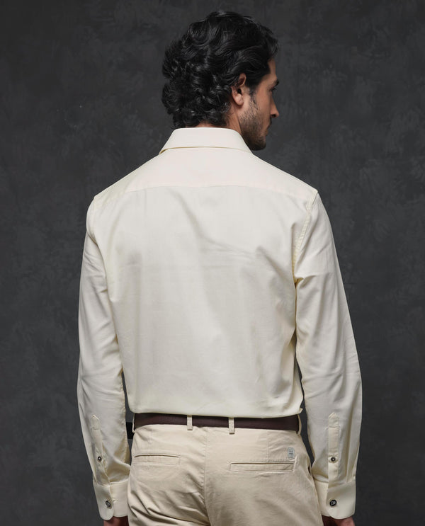 Rare Rabbit Mens Lasko Pastel Yellow Dobby Texture Full Sleeve Regular Collar Solid Shirt