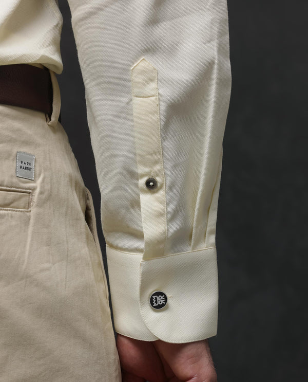 Rare Rabbit Mens Lasko Pastel Yellow Dobby Texture Full Sleeve Regular Collar Solid Shirt