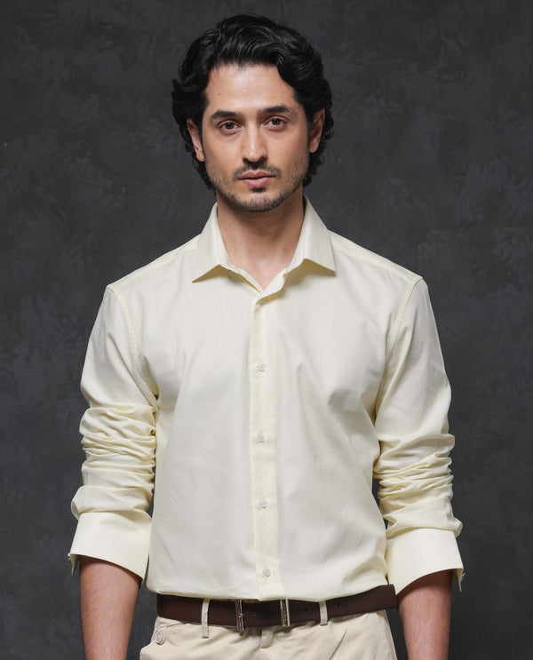Rare Rabbit Mens Lasko Pastel Yellow Dobby Texture Full Sleeve Regular Collar Solid Shirt