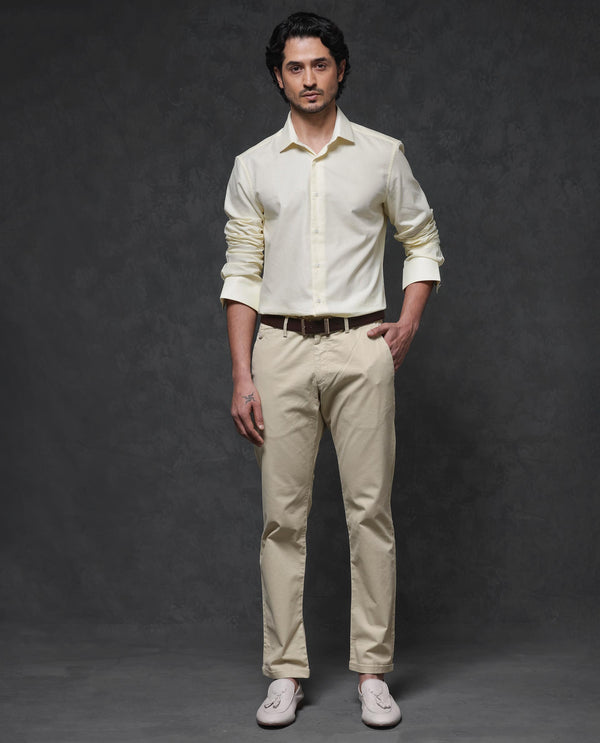 Rare Rabbit Mens Lasko Pastel Yellow Dobby Texture Full Sleeve Regular Collar Solid Shirt