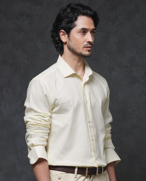 Rare Rabbit Mens Lasko Pastel Yellow Dobby Texture Full Sleeve Regular Collar Solid Shirt