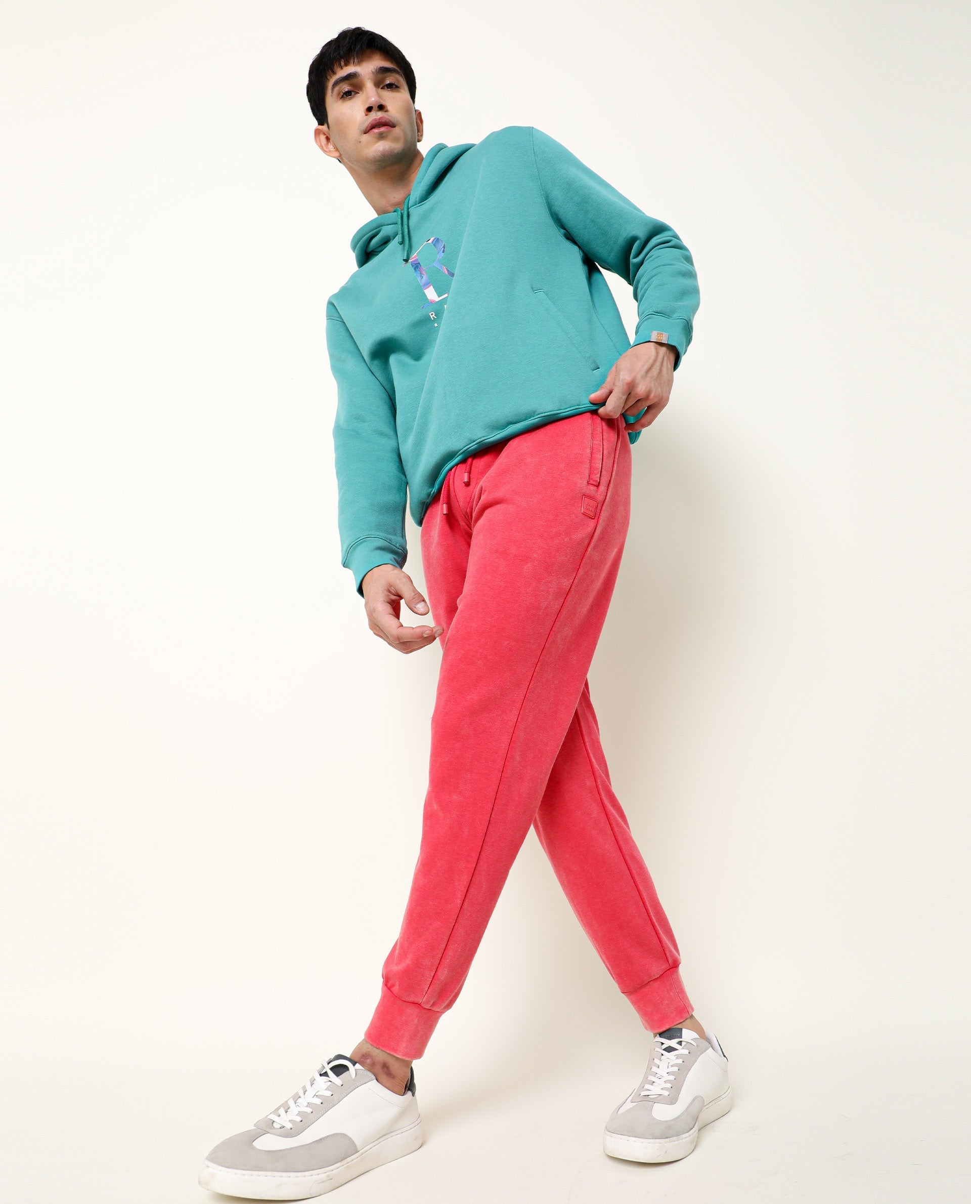 Rare Rabbit Men'S Titan Red Track Pant Cotton Polyester Fabric Broad Collar Drawstring Slim Fit
