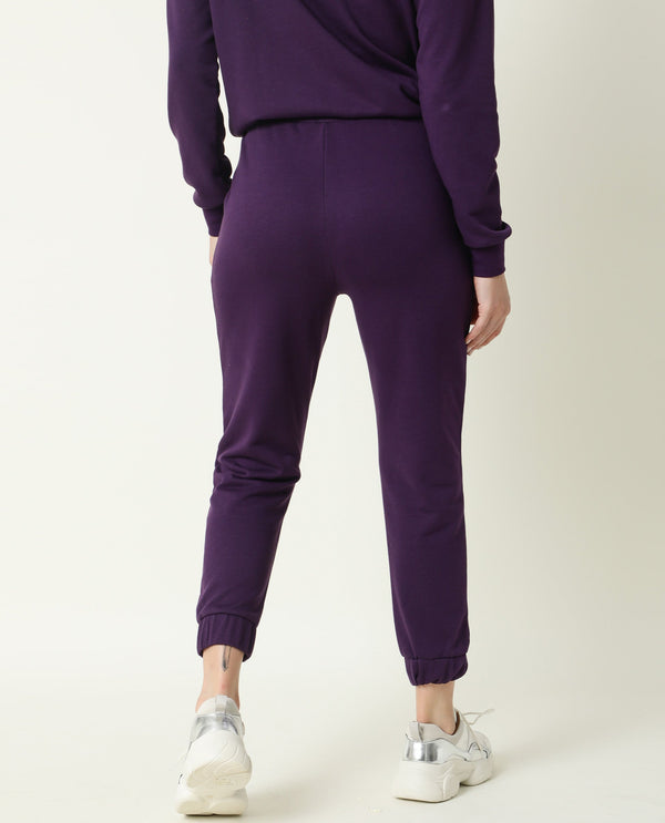 Rareism Women Lois Purple Track Pant Cotton Fabric Drawstring Closure Solid