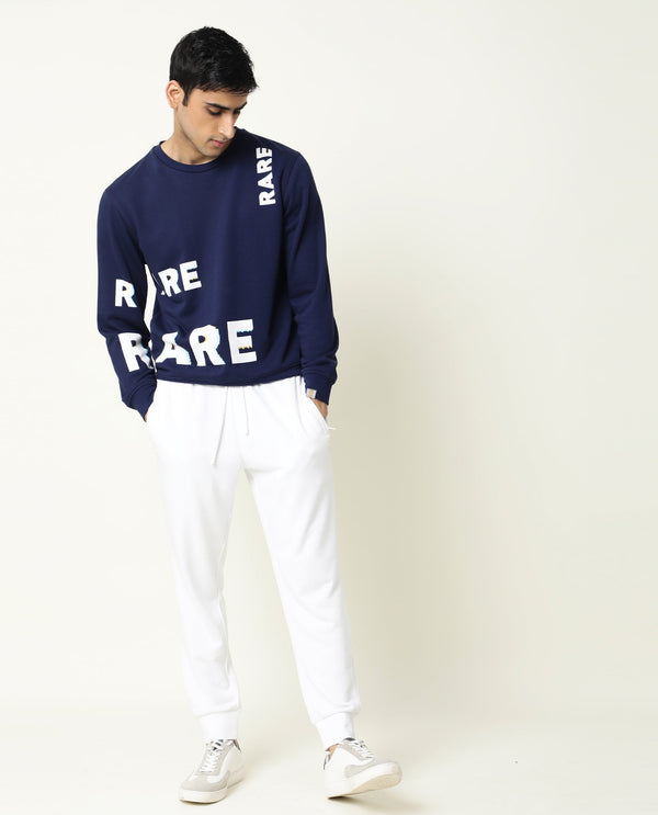Rare Rabbit Men's Clovis Navy Cotton Polyester Fabric Full Sleeves Graphic Statement Print Sweatshirt
