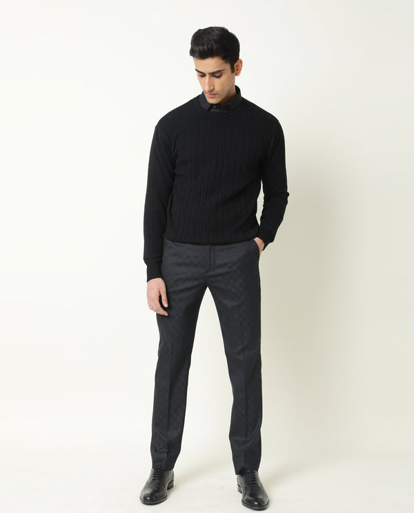 RARE RABBIT MEN'S CABLE BLACK SWEATER COTTON FABRIC FULL SLEEVES