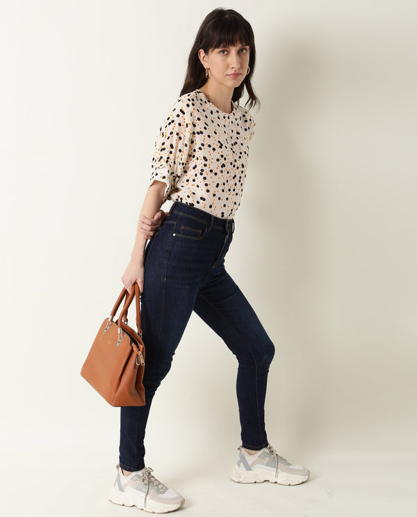 Rareism Women Roy Orange Top Short Sleeves Printed